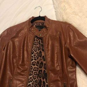 Brown Leather Jacket with Cheetah Imprint